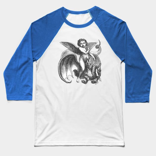 Demonic Winged Boy Riding A Two Headed Dragon Cut Out Baseball T-Shirt by taiche